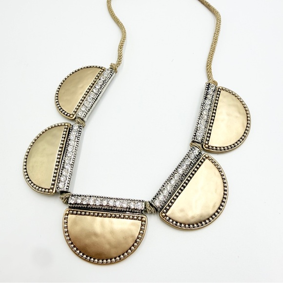 Chico’s Brushed Gold Rhinestone Statement Necklace Rope Chain Bib - Picture 4 of 12